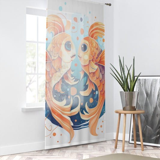 Charming Cartoon Fish Pisces - Dreamy Zodiac Illustration - Window Curtain