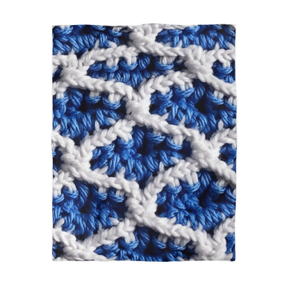 Blueberry Blue Crochet, White Accents, Classic Textured Pattern - Microfiber Duvet Cover