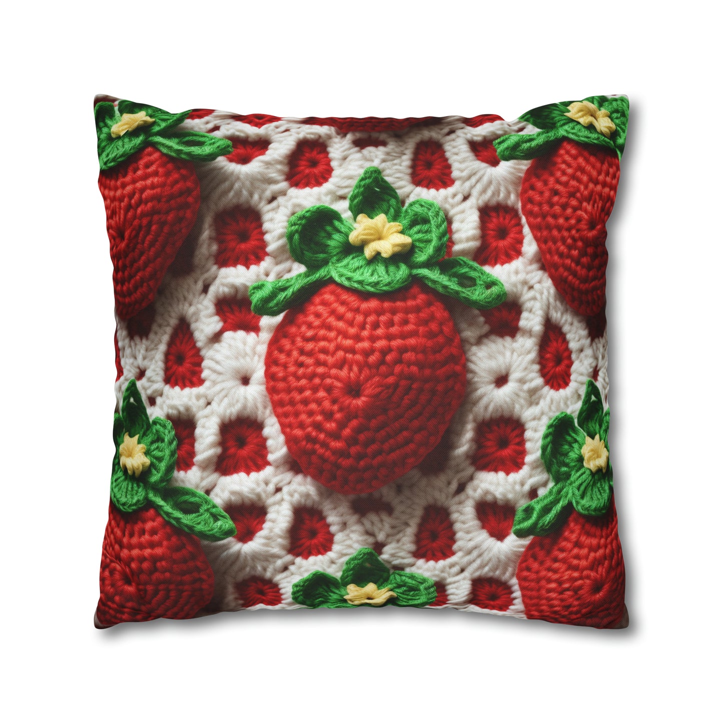 Strawberry Crochet Pattern - Amigurumi Strawberries - Fruit Design for Home and Gifts - Spun Polyester Square Pillow Case