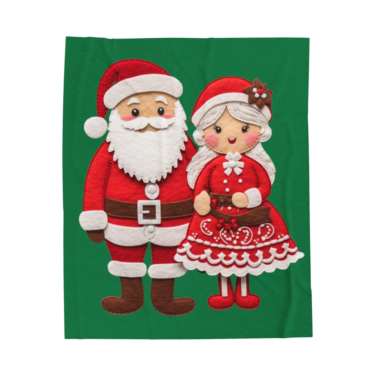 Santa & Mrs. Claus Felt Duo - Charming Handcrafted Christmas Decor, Festive Embroidered Holiday Figures - Velveteen Plush Blanket