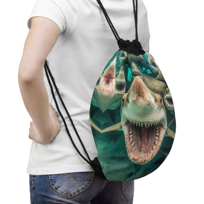 Laughing Lemon Sharks: Joyful Sea Jaws Ocean Deep - Drawstring Bag