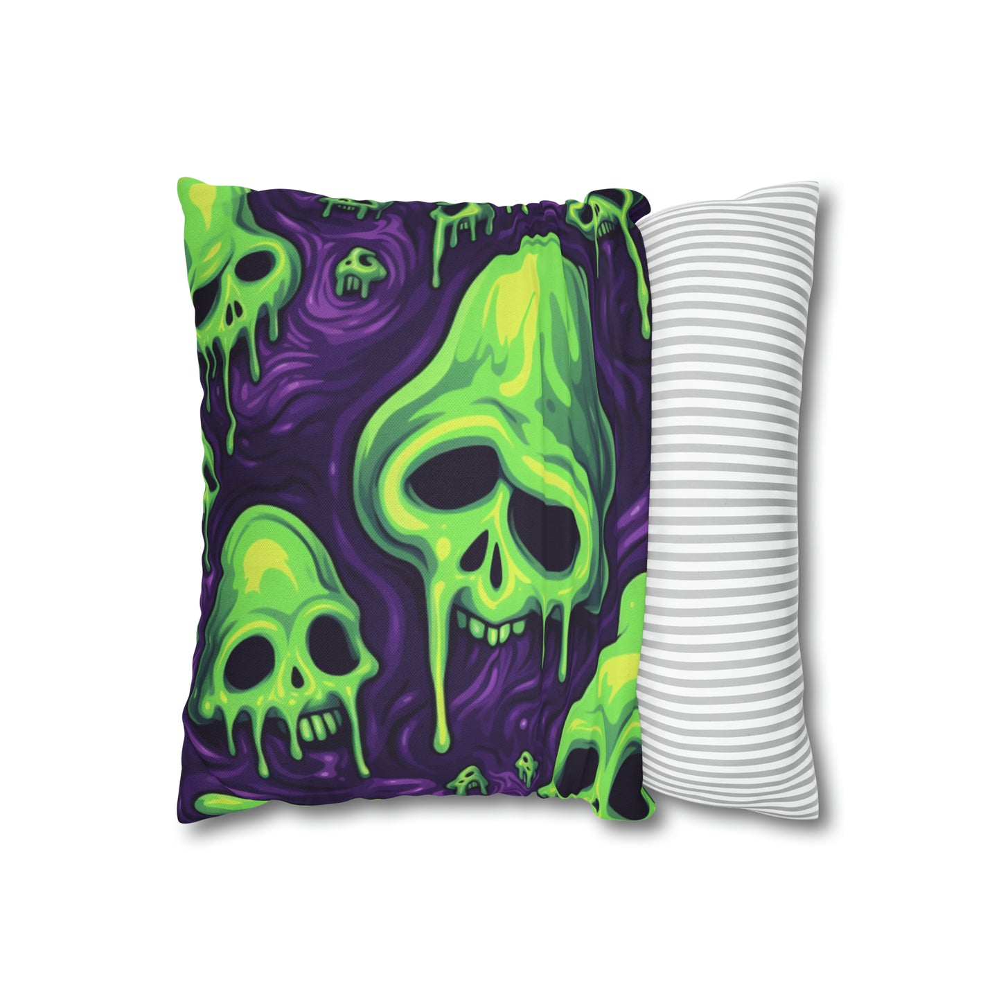 Halloween Slime Skull Green Skeletons Scary Horror Pattern - Spun Polyester Square Pillow Case