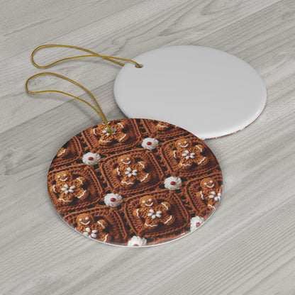 Gingerbread Man Crochet, Classic Christmas Cookie Design, Festive Yuletide Craft. Holiday Decor - Ceramic Ornament, 4 Shapes