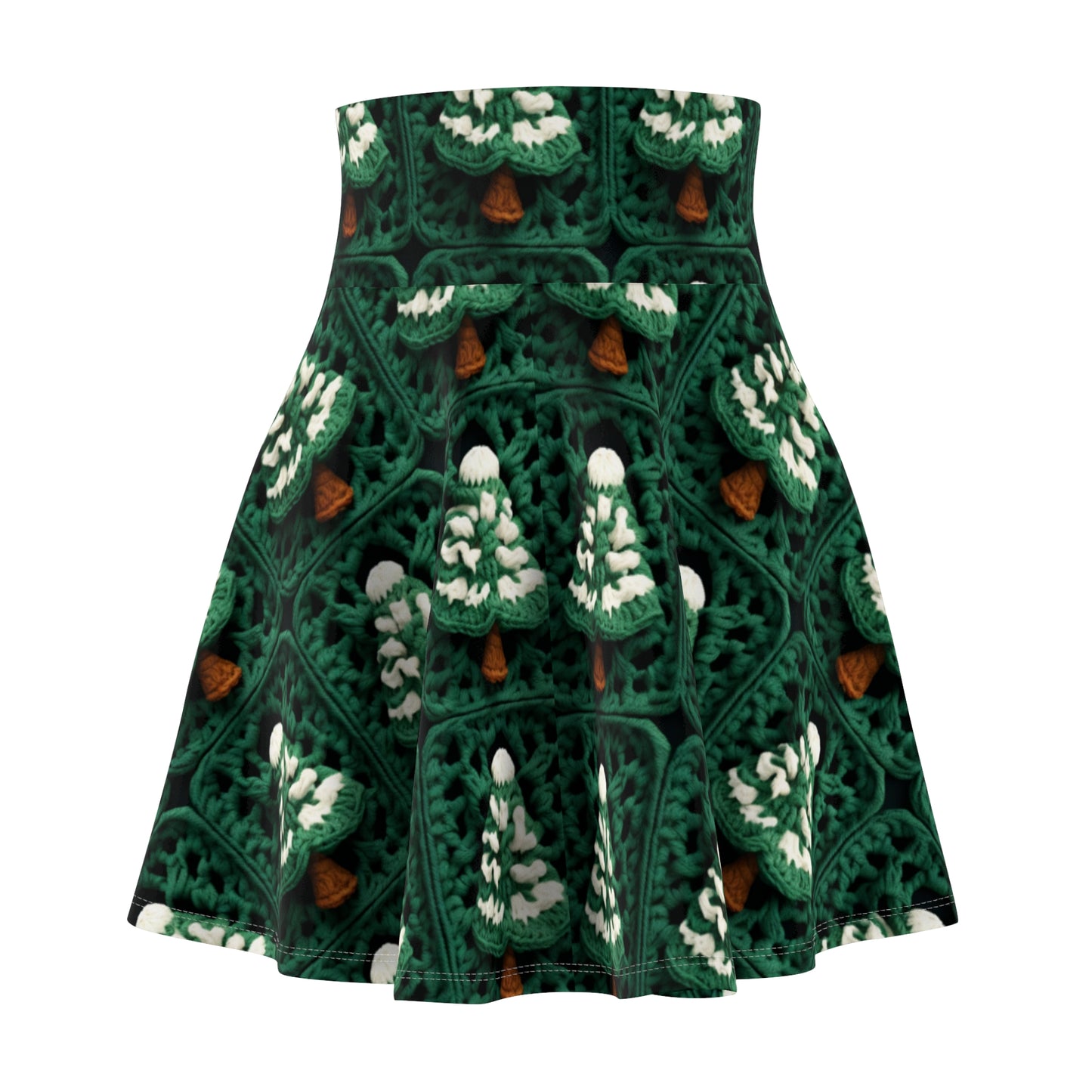 Evergreen Christmas Trees Crochet, Festive Pine Tree Holiday Craft, Yuletide Forest, Winter - Women's Skater Skirt (AOP)