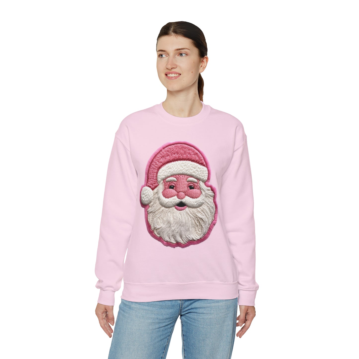 Parche de Papá Noel en Navidad rosa - Sudadera unisex Heavy Blend™ con cuello redondo