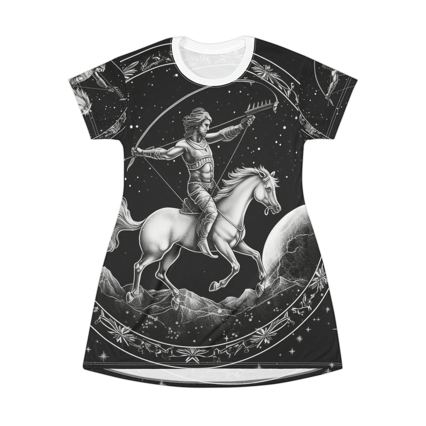 Sagittarius Zodiac Black & White Archer Design - T-Shirt Dress (AOP)