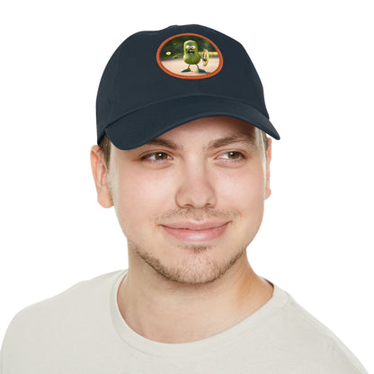 Pickle Playing Pickleball: Serve, Paddle, Game - Court Sport - Dad Hat with Leather Patch (Round)