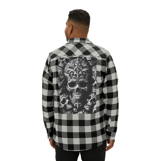 Obsidian Trek: Black Gothic, Skull Embossed, Grey Black - Unisex Flannel Shirt