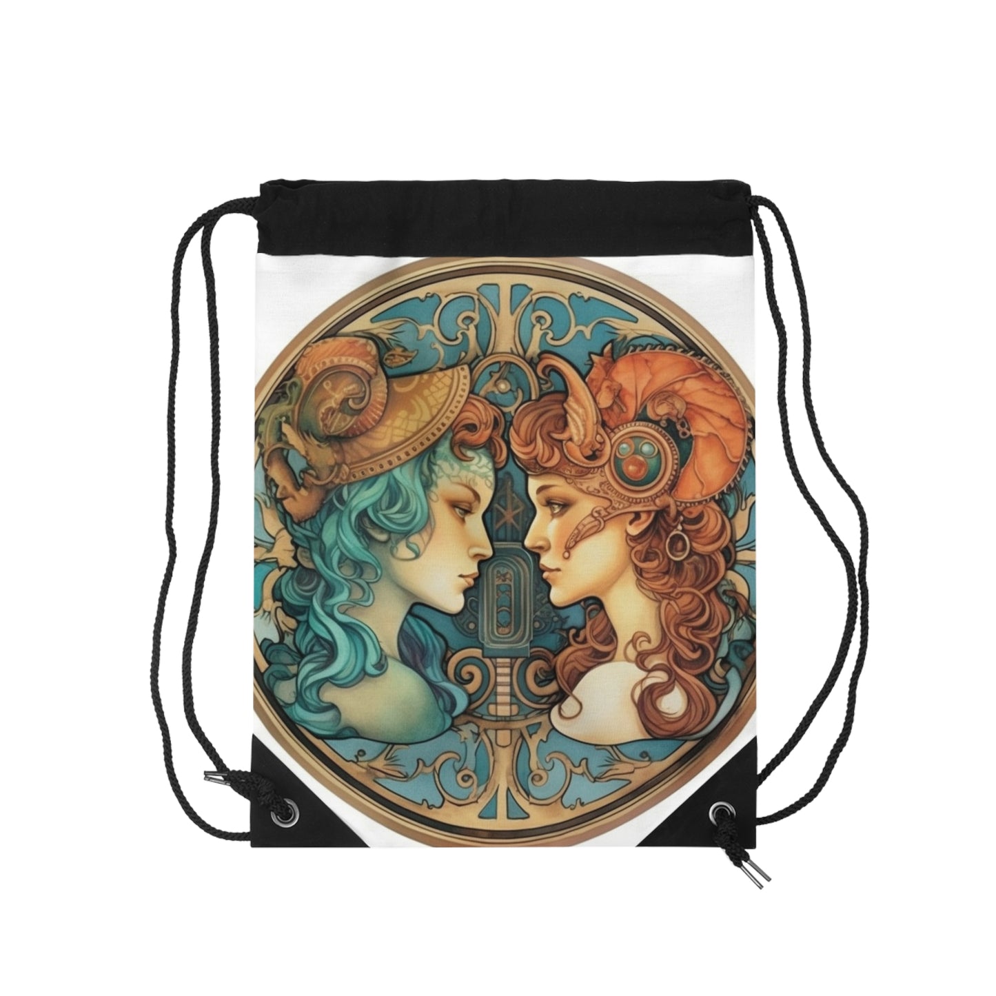 Steampunk Gemini - Dualistic Motifs & Vibrant Contrast - Drawstring Bag