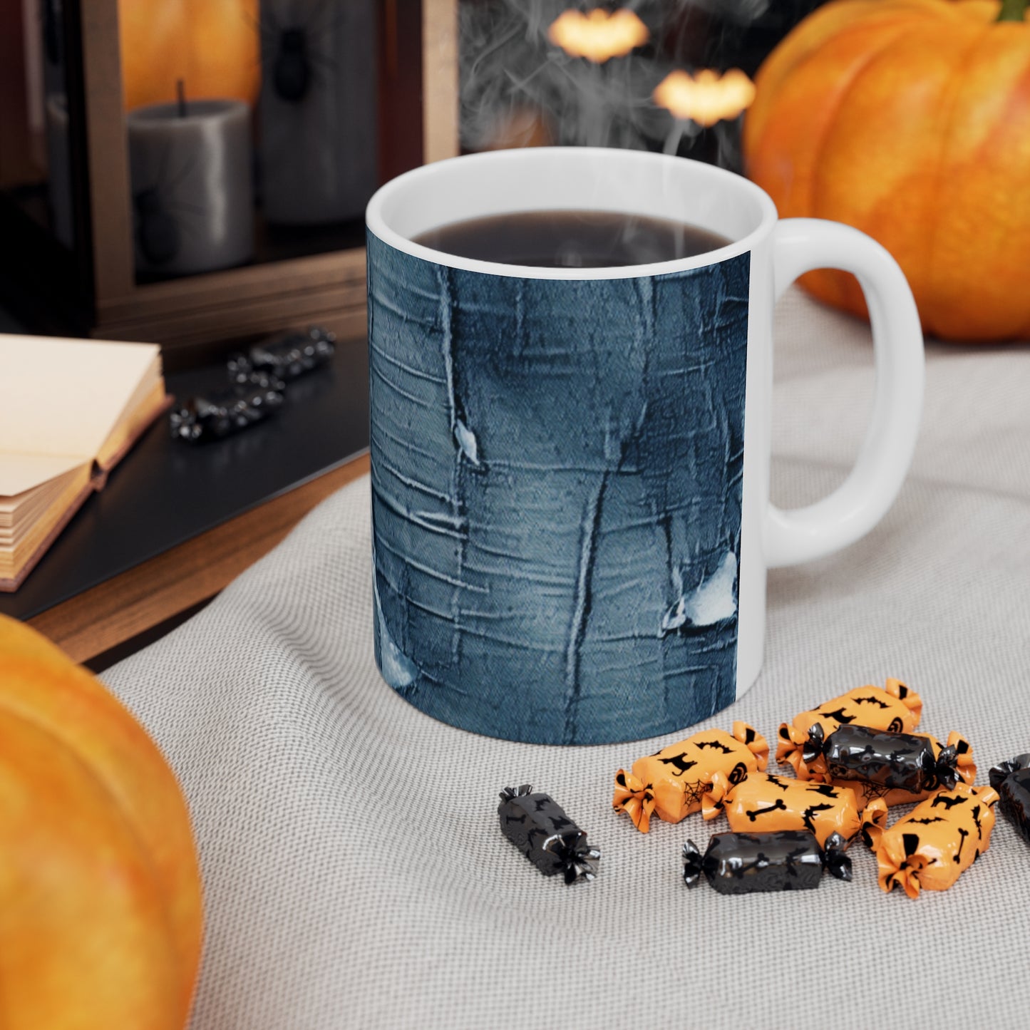 Distressed Blue Denim-Look: Edgy, Torn Fabric Design - Ceramic Mug 11oz