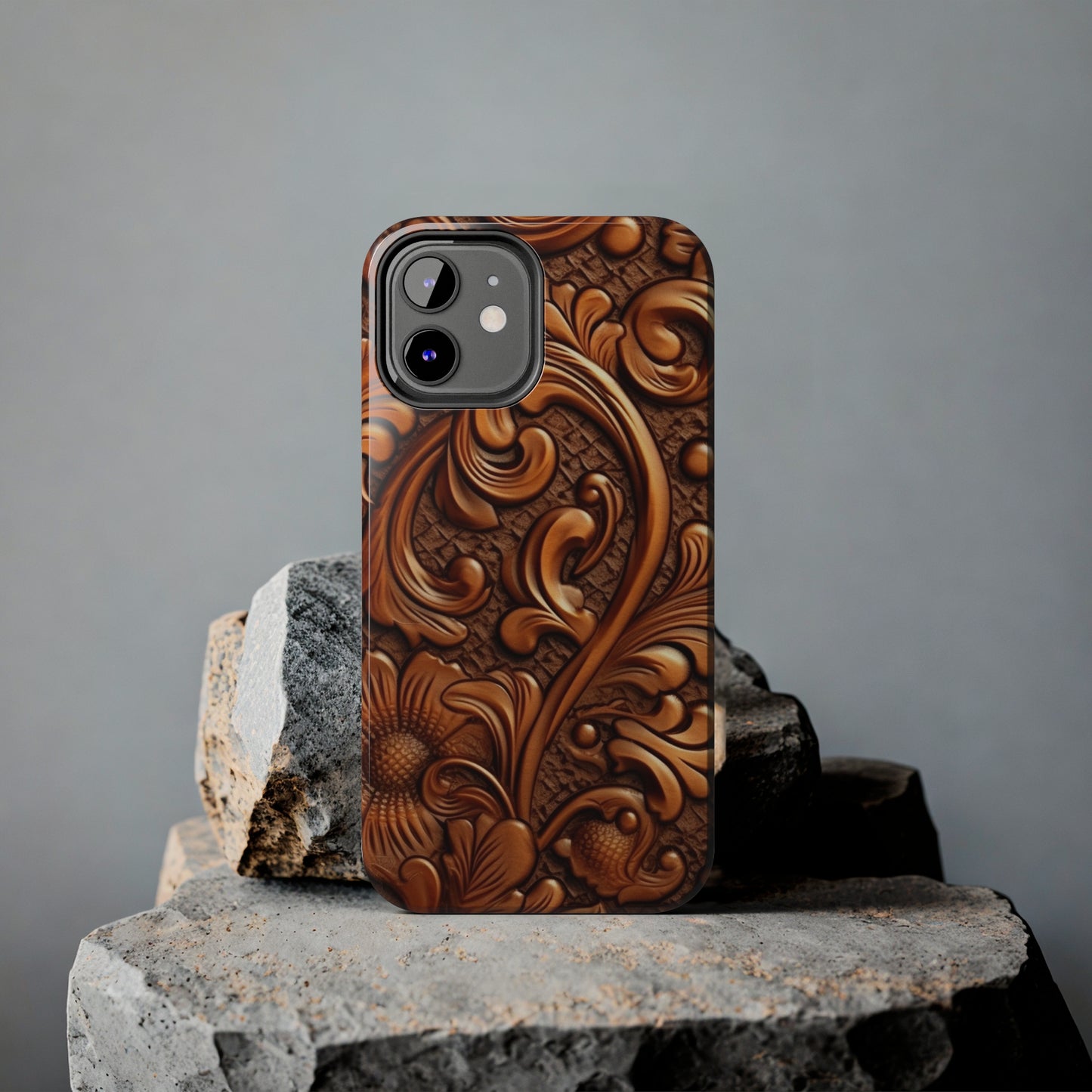 Leather Flower Cognac Classic Brown Timeless American Cowboy Design - Tough Phone Cases