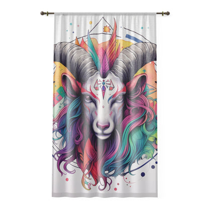 Chill Capricorn Style - Fine Line Multicolor Astrology Design - Window Curtain