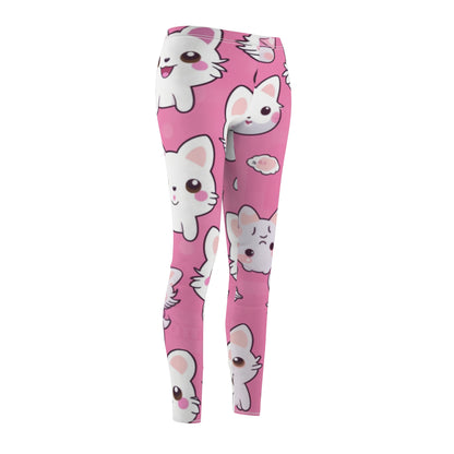 Adorable Cartoon-Style Anime Kitten, Cat, Kitty Pattern - Cute and Colorful - Women's Cut & Sew Casual Leggings (AOP)