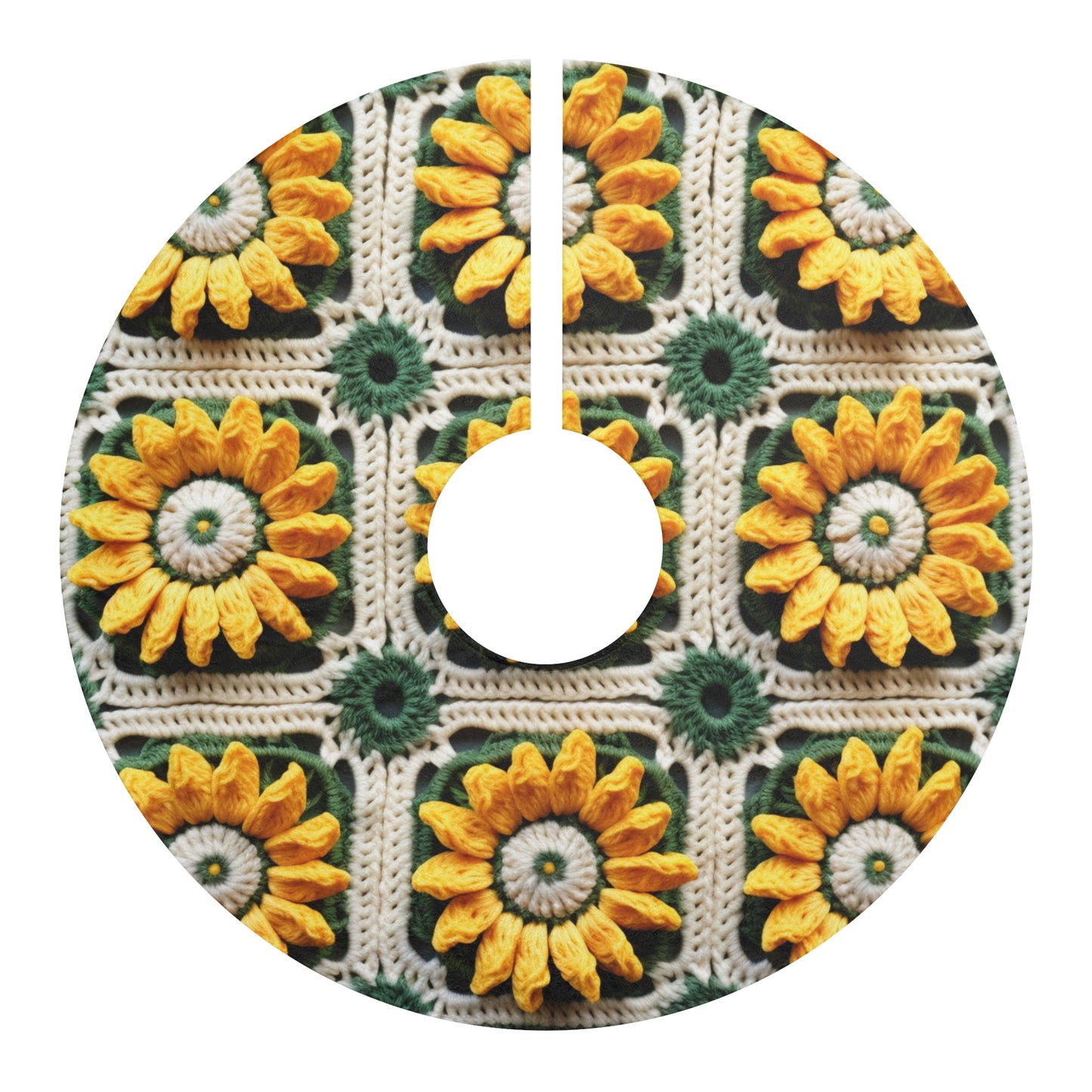 Sunflower Crochet Elegance, Granny Square Design, Radiant Floral Motif. Bring the Warmth of Sunflowers to Your Space - Christmas Tree Skirts