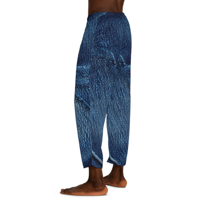 Dark Blue: Distressed Denim-Inspired Fabric Design - Men's Pajama Pants (AOP)