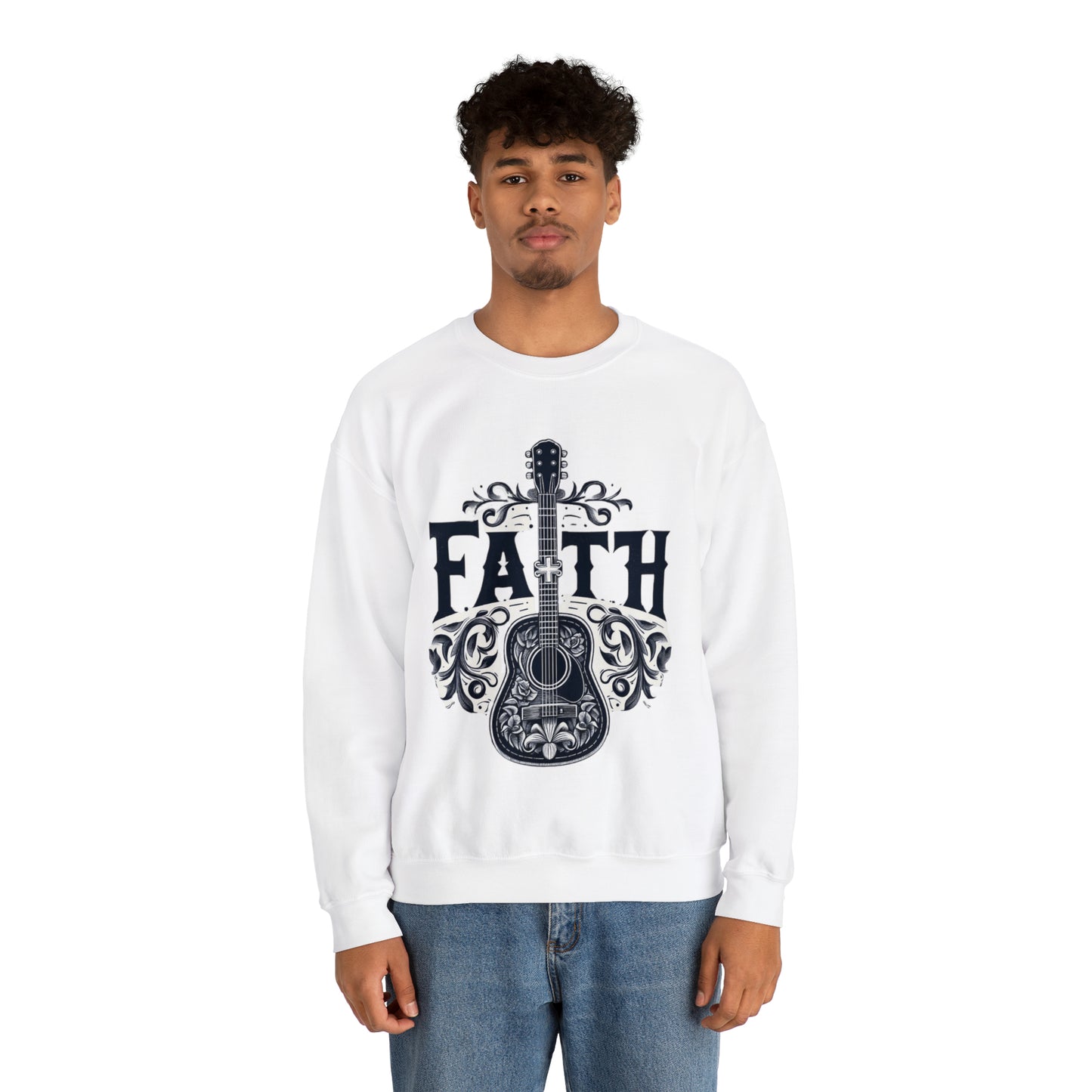 Guitar Cross Faith - Christian Gift, Love and Grace, Faithful, Jesus - Unisex Heavy Blend™ Crewneck Sweatshirt