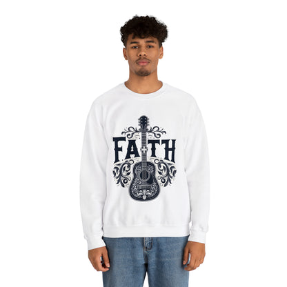 Guitar Cross Faith - Christian Gift, Love and Grace, Faithful, Jesus - Unisex Heavy Blend™ Crewneck Sweatshirt