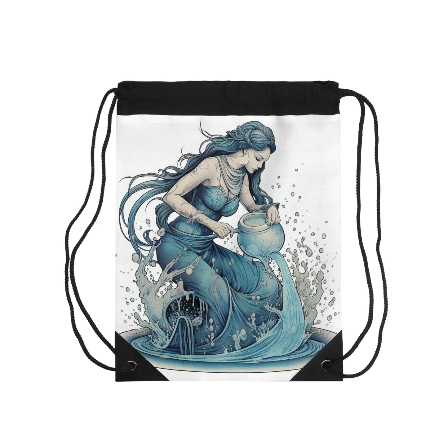 Aquarius Zodiac Symbol - Girl Pouring Water, Hand-Drawn Style - Drawstring Bag