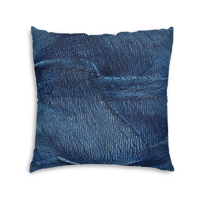 Dark Blue: Distressed Denim-Inspired Fabric Design - Tufted Floor Pillow, Square