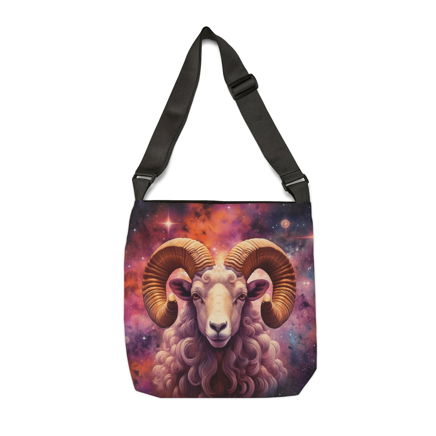 Constelación mística de Aries - Arte astrológico vibrante - Carnero del zodíaco - Bolsa de mano ajustable (AOP) 