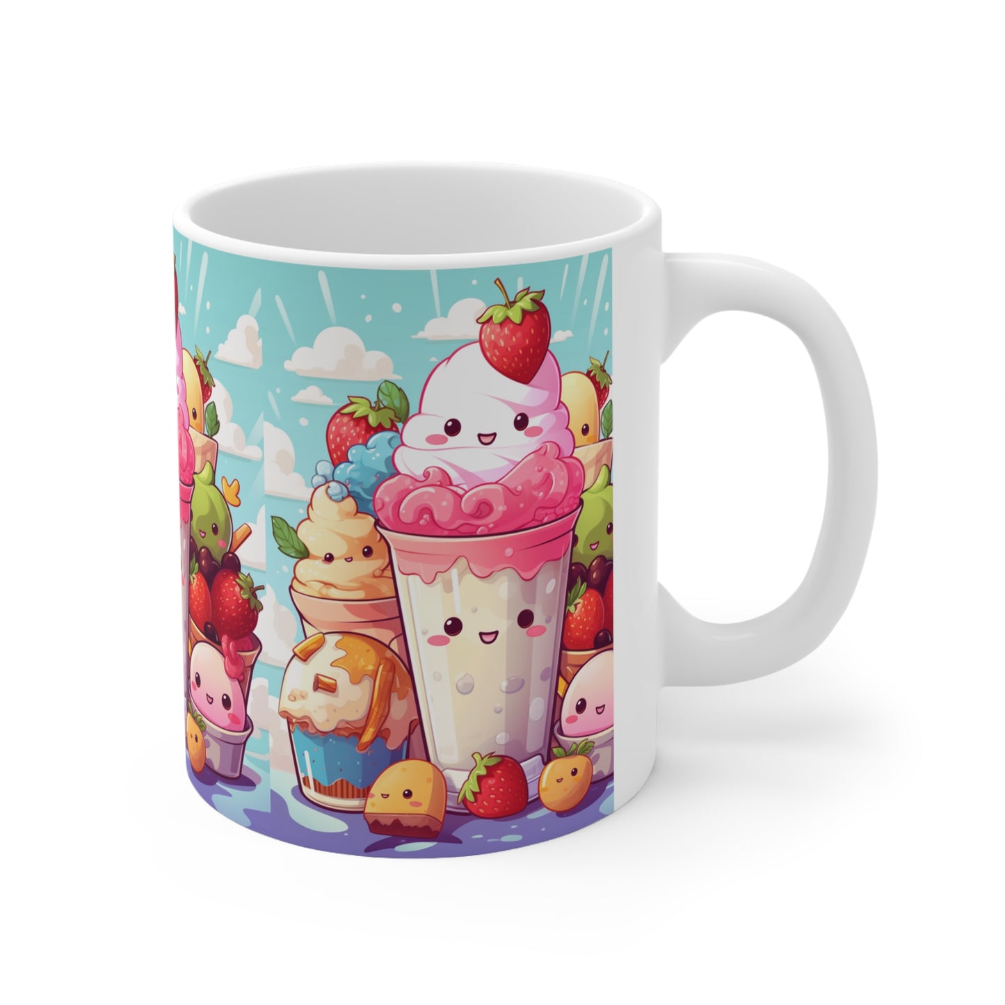 Strawberry Japan Milkshake - Kawaii Dessert Delight - Sweet Berry Anime Character - Ceramic Mug 11oz