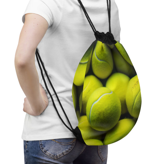 Tennis Ball Sport: Athlete Court Action, Rally & Serve - Drawstring Bag