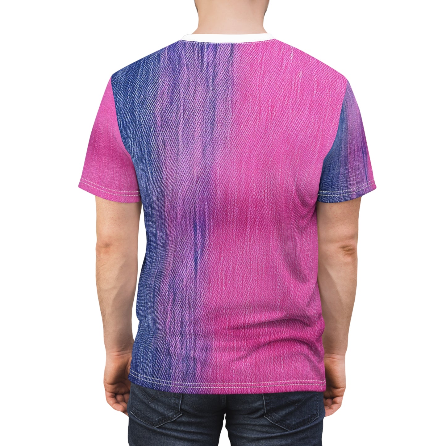 Dual Delight: Half-and-Half Pink & Blue Denim Daydream - Unisex Cut & Sew Tee (AOP)