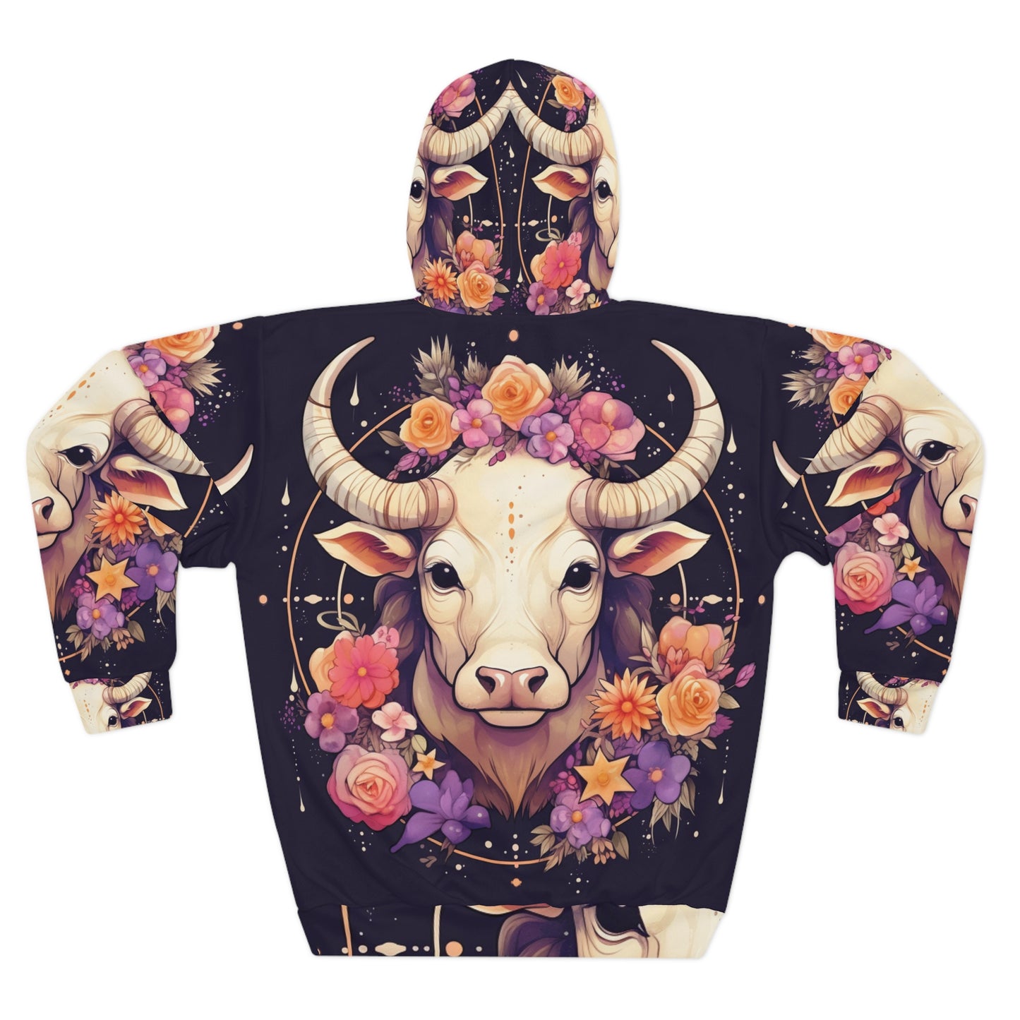 Acentos de flores del toro del zodiaco Tauro - Signo de astrología - Sudadera con capucha unisex (AOP) 