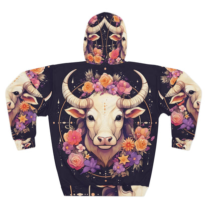 Acentos de flores del toro del zodiaco Tauro - Signo de astrología - Sudadera con capucha unisex (AOP) 