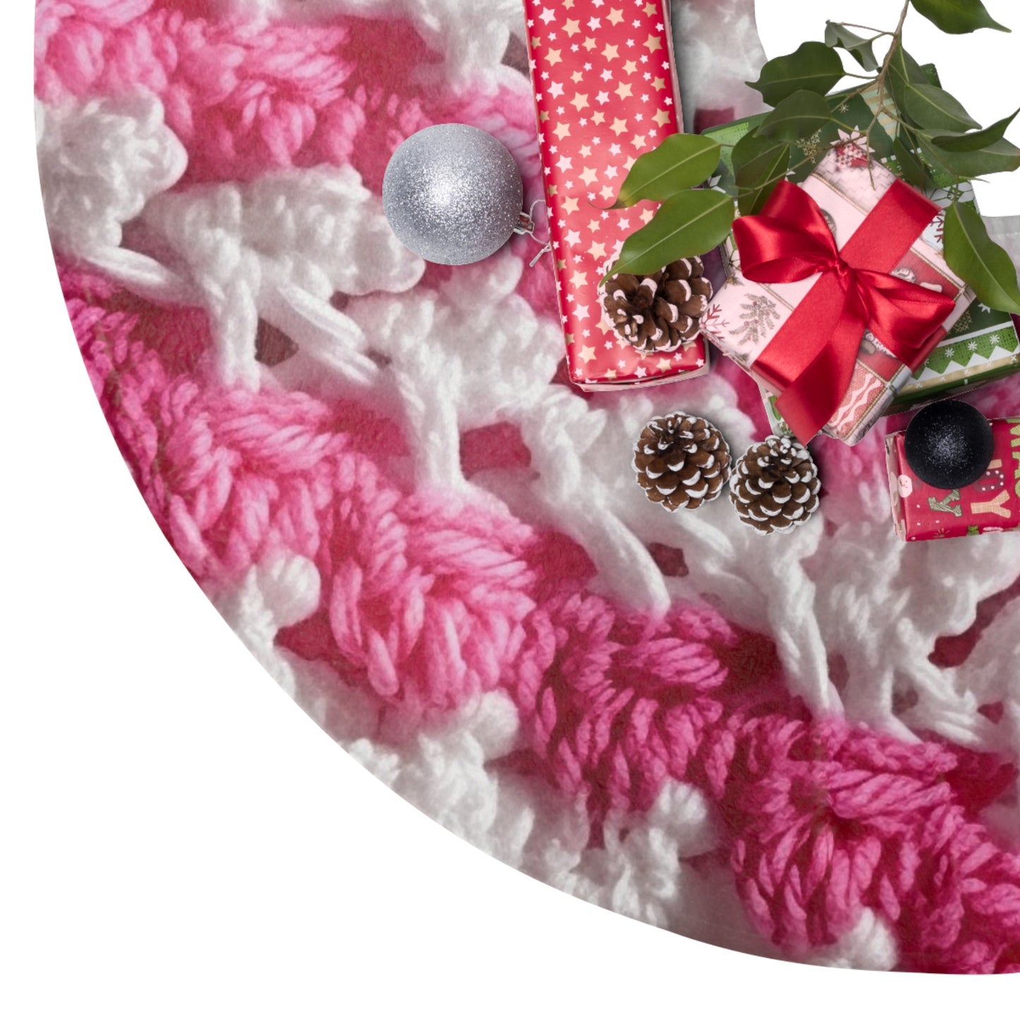 Hot Pink & White Knit, Vibrant Yarn Blend, Modern Chic Texture - Christmas Tree Skirts