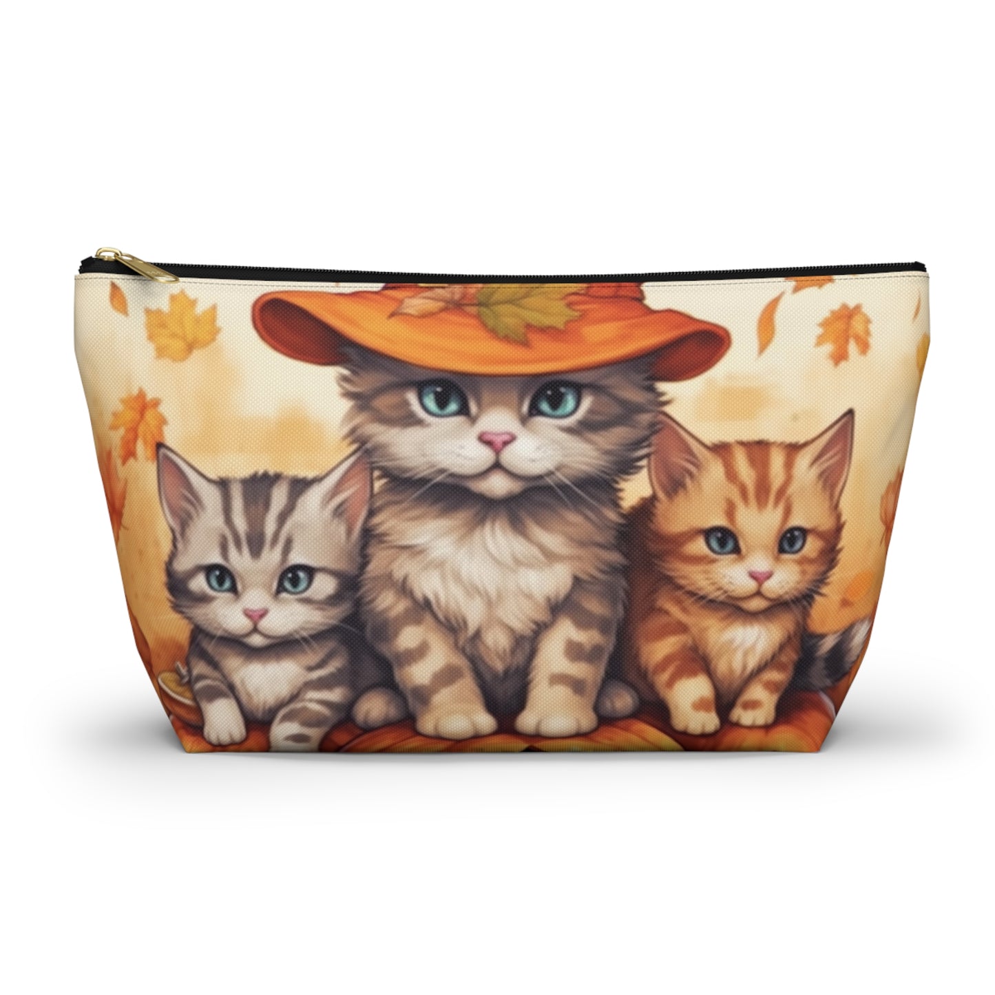 Kitty Cat Kittens Halloween - Cute Furries on Pumpkin - Festive Feline Decor - Accessory Pouch w T-bottom