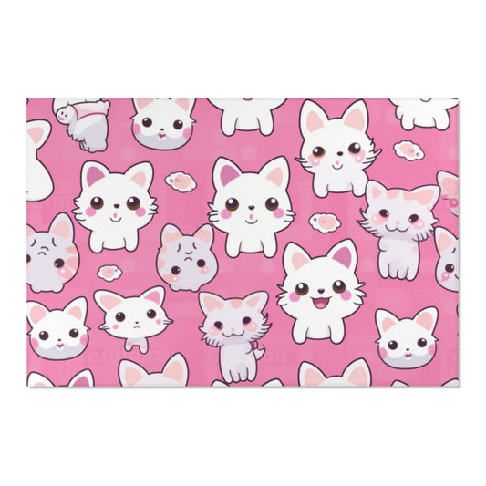 Adorable Cartoon-Style Anime Kitten, Cat, Kitty Pattern - Cute and Colorful - Area Rugs