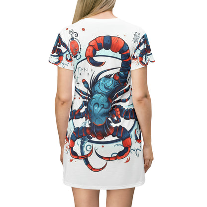 Cute Scorpio Zodiac Sign - Big Claws, Long Tail Cosmic Astrology Symbol - T-Shirt Dress (AOP)