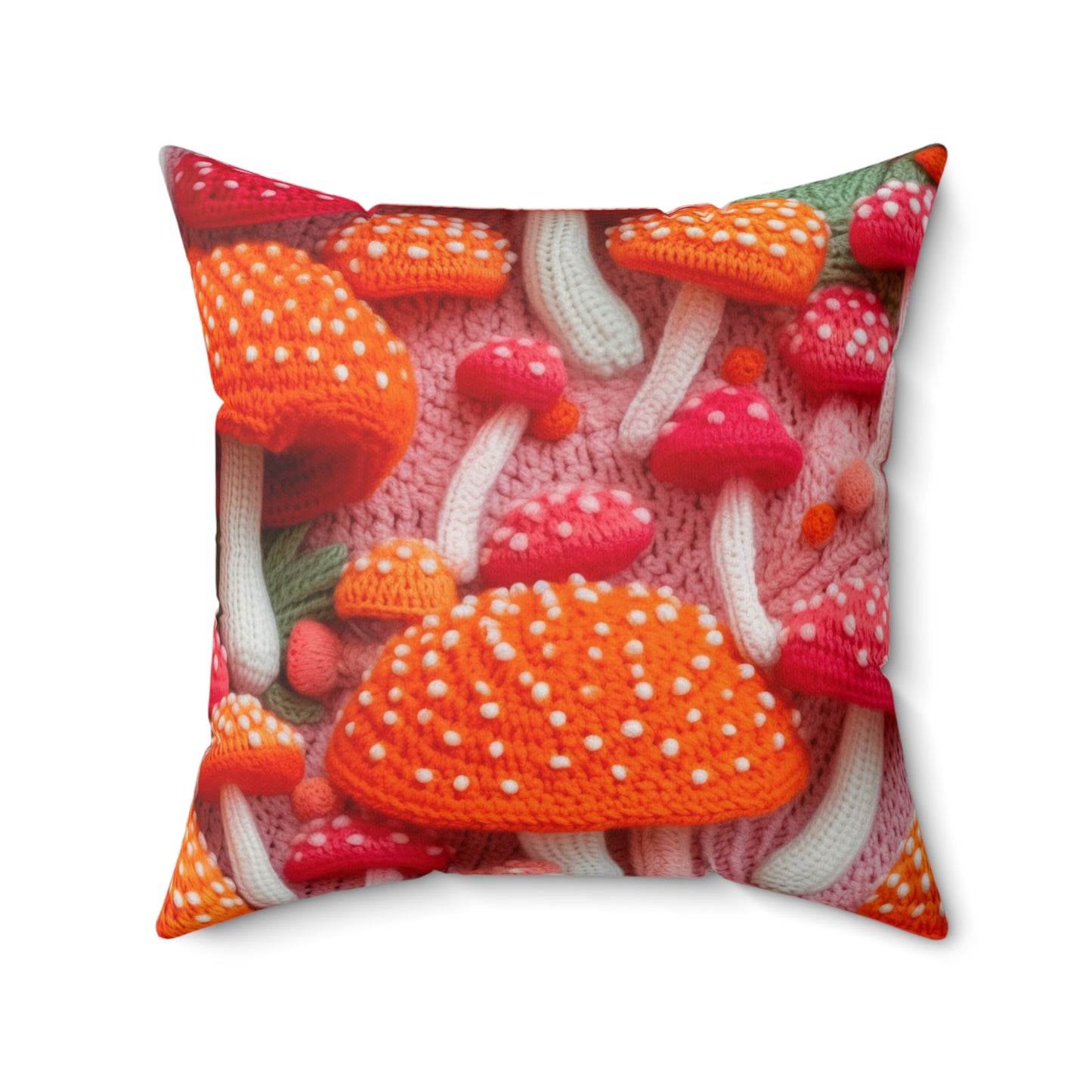 Mushroom Crochet, Enchanted Forest Design, Earthy Fungi. Mystical Magic Woodland, Immerse in Nature - Spun Polyester Square Pillow