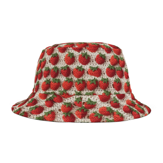 Strawberry Traditional Japanese, Crochet Craft, Fruit Design, Red Berry Pattern - Bucket Hat (AOP)