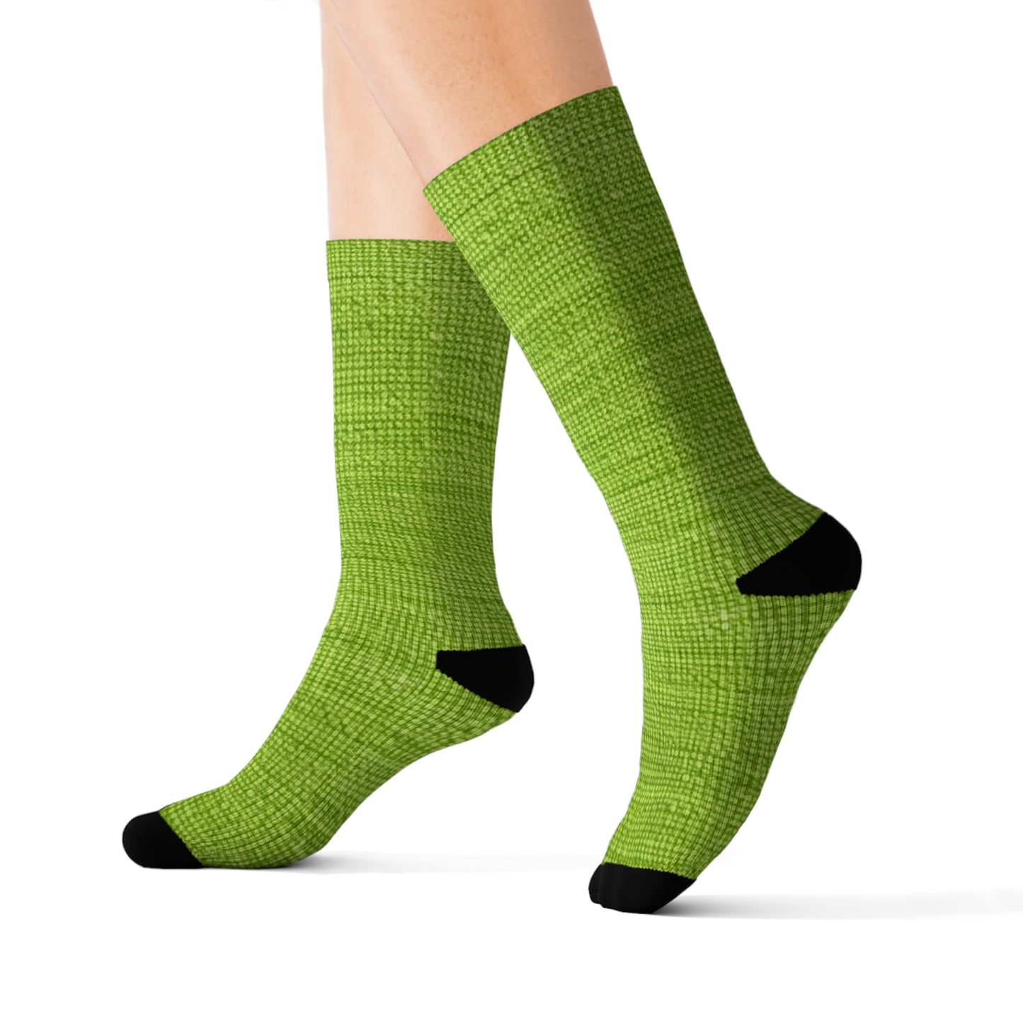 Lush Grass Neon Green: Denim-Inspired, Springtime Fabric Style - Sublimation Socks
