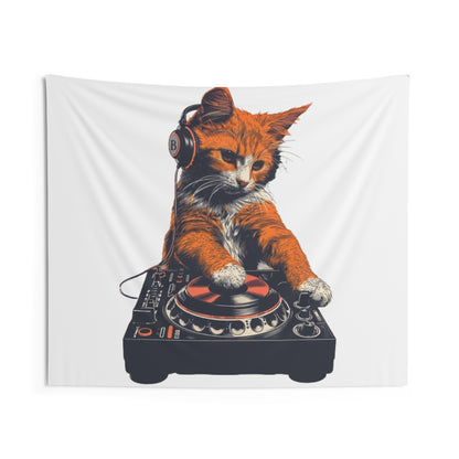 Retro style, DJ cat - Indoor Wall Tapestries