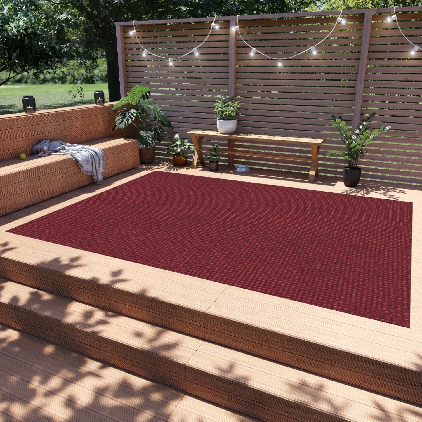 Seamless Texture - Maroon/Burgundy Denim-Inspired Fabric - Outdoor Rug