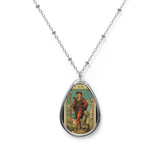 Mystical Tarot - Artistic Depiction of The Fool Card - Oval Necklace
