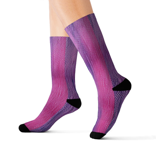 Dual Delight: Half-and-Half Pink & Blue Denim Daydream - Sublimation Socks