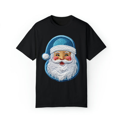 Christmas Santa Chenille - Embroidered Festive - Holiday Patch Design - Unisex Garment-Dyed T-shirt