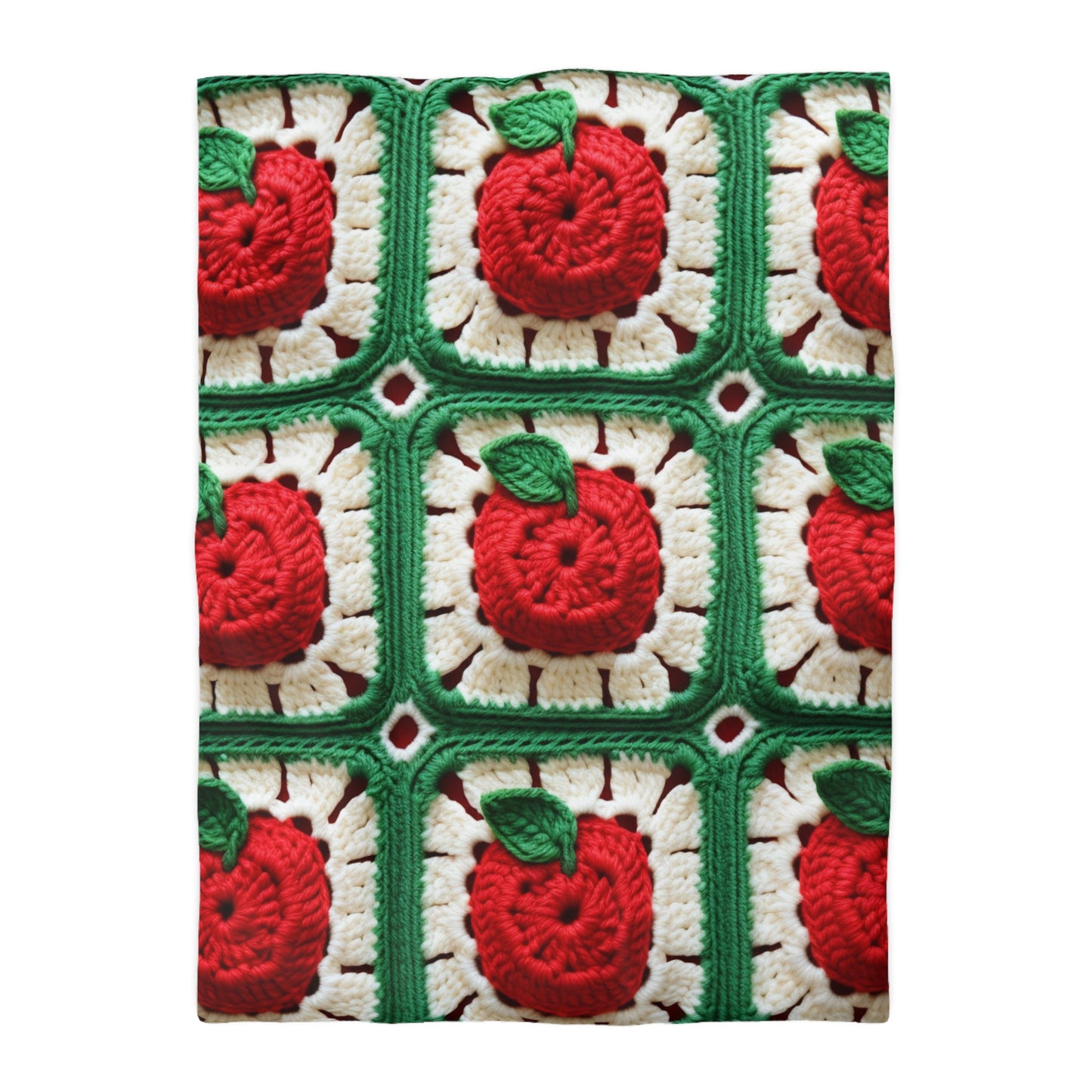 Apple Granny Square Crochet Pattern: Wild Fruit Tree, Delicious Red Design - Microfiber Duvet Cover