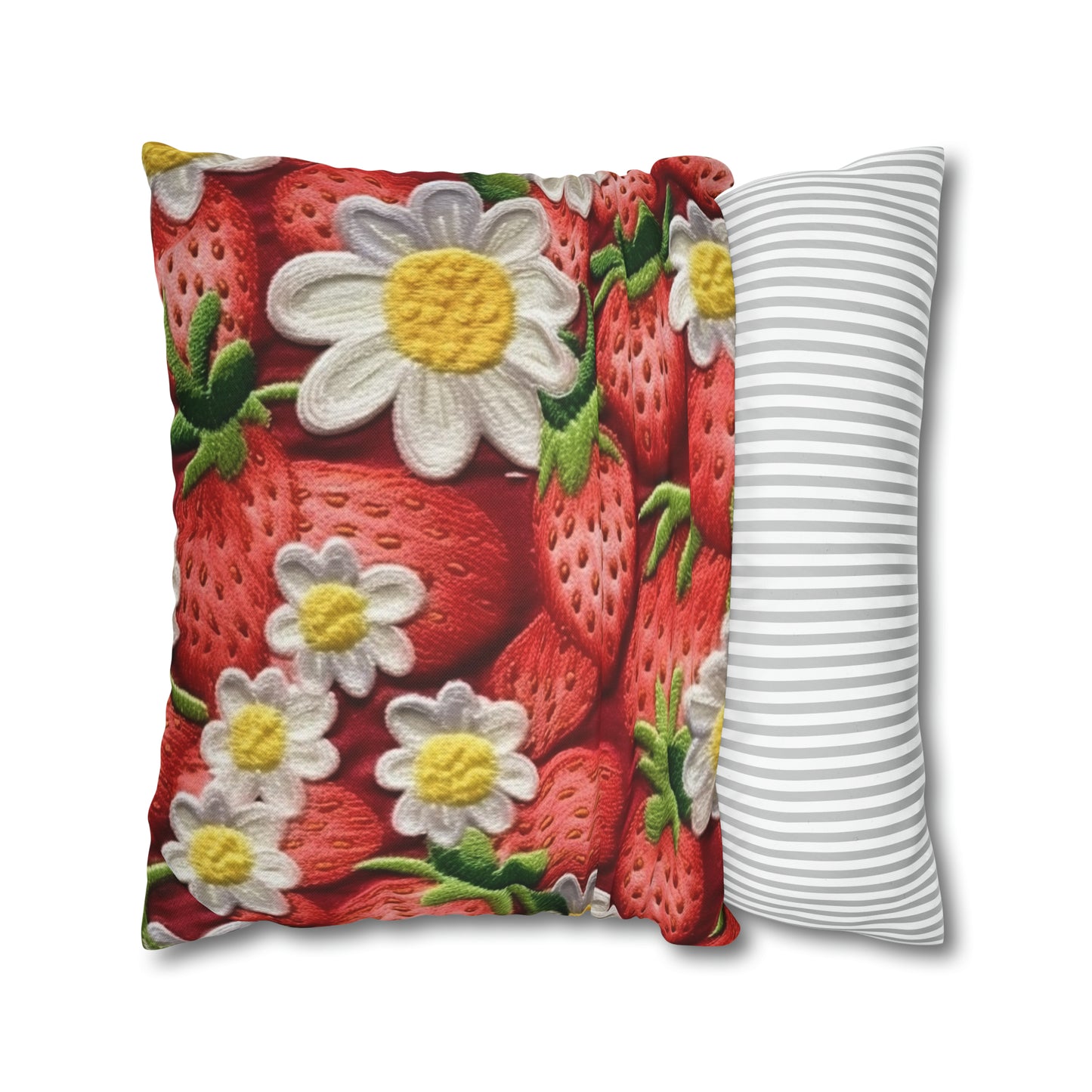 Strawberry Strawberries Embroidery Design - Fresh Pick Red Berry Sweet Fruit - Spun Polyester Square Pillow Case