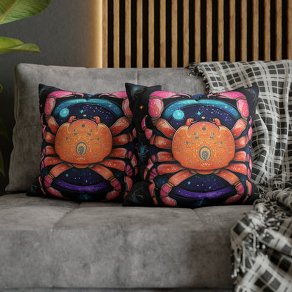 Rainbow Celestial Crab - Vibrant Cancer Zodiac Sign Art - Spun Polyester Square Pillow Case