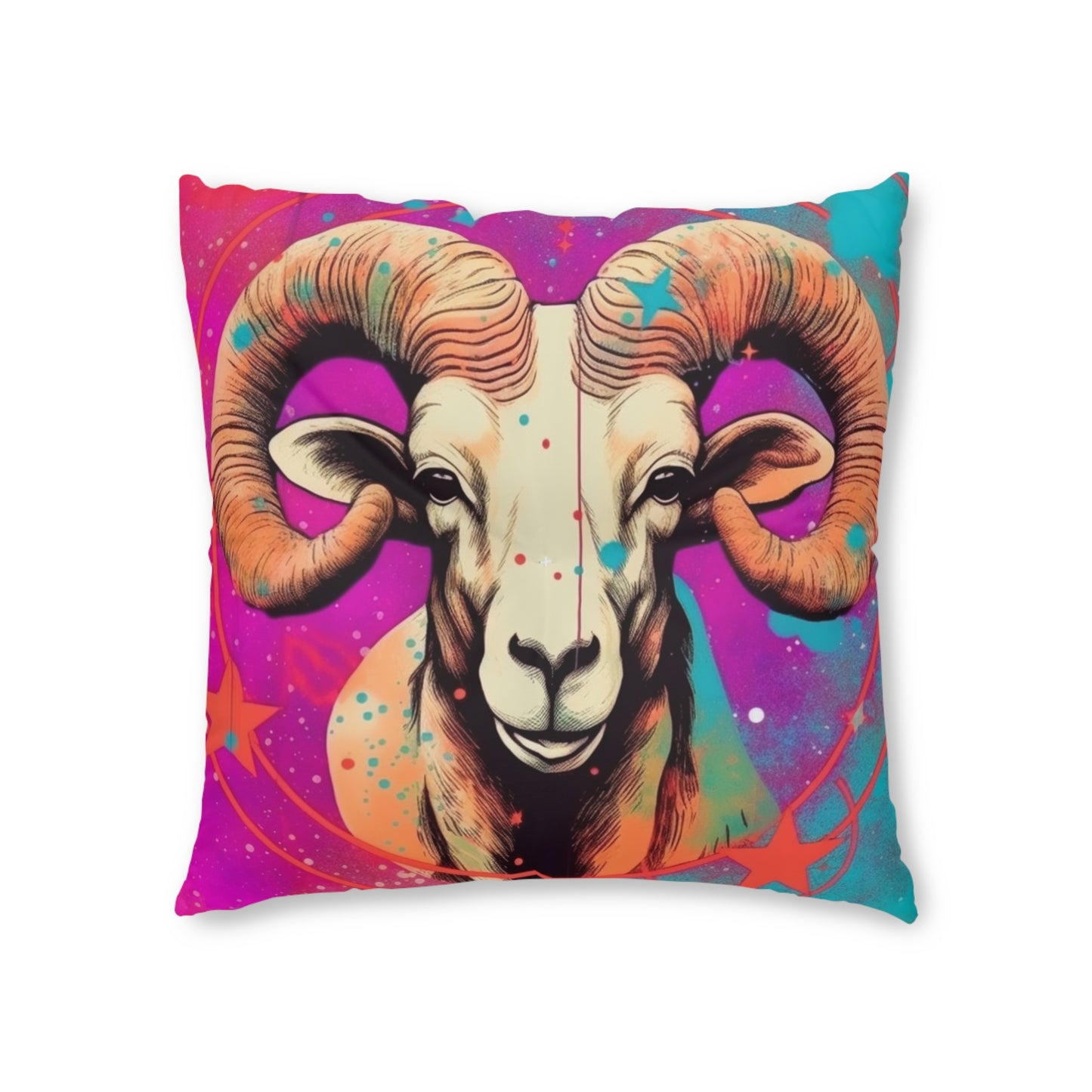 Pop Art Aries Constellation - Vibrant Zodiac Ram Symbol - Tufted Floor Pillow, Square