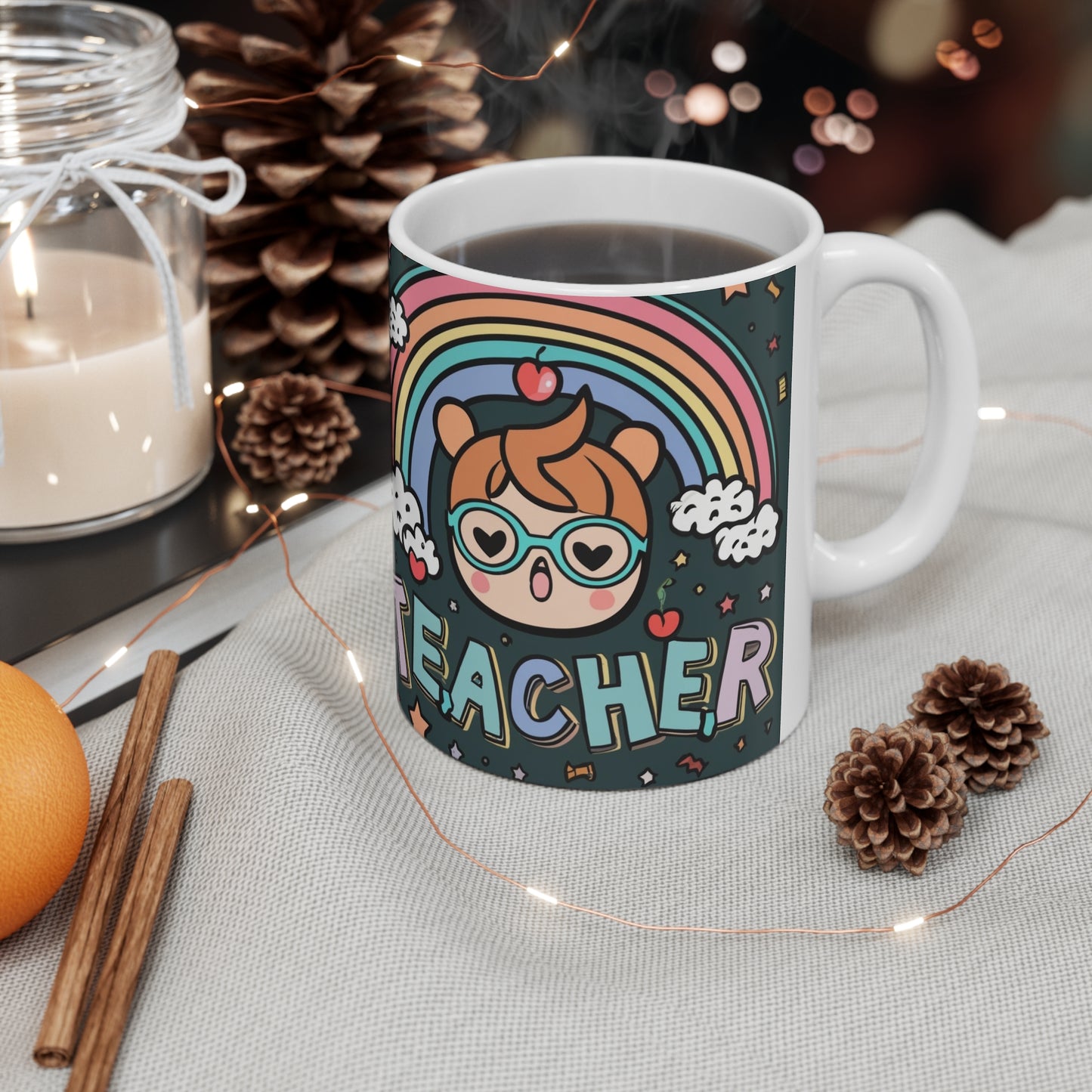 Maestro de primaria Escuela primaria Rainbow Kawaii Quest Anime Classroom Treasure Best in Class - Taza de cerámica 11oz 