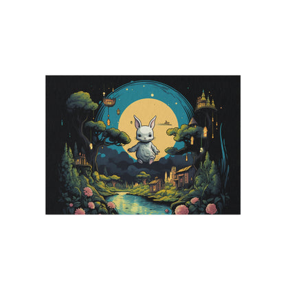 White Rabbit Mystery Psychedelic Fantasy Anime Cartoon Bunny - Outdoor Rug