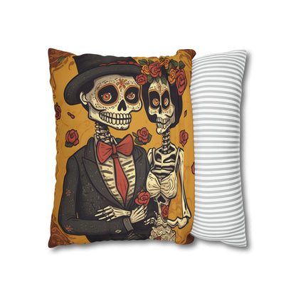 Halloween Wedding Marriage, Bride & Groom - Forever Soulmates - Spun Polyester Square Pillow Case