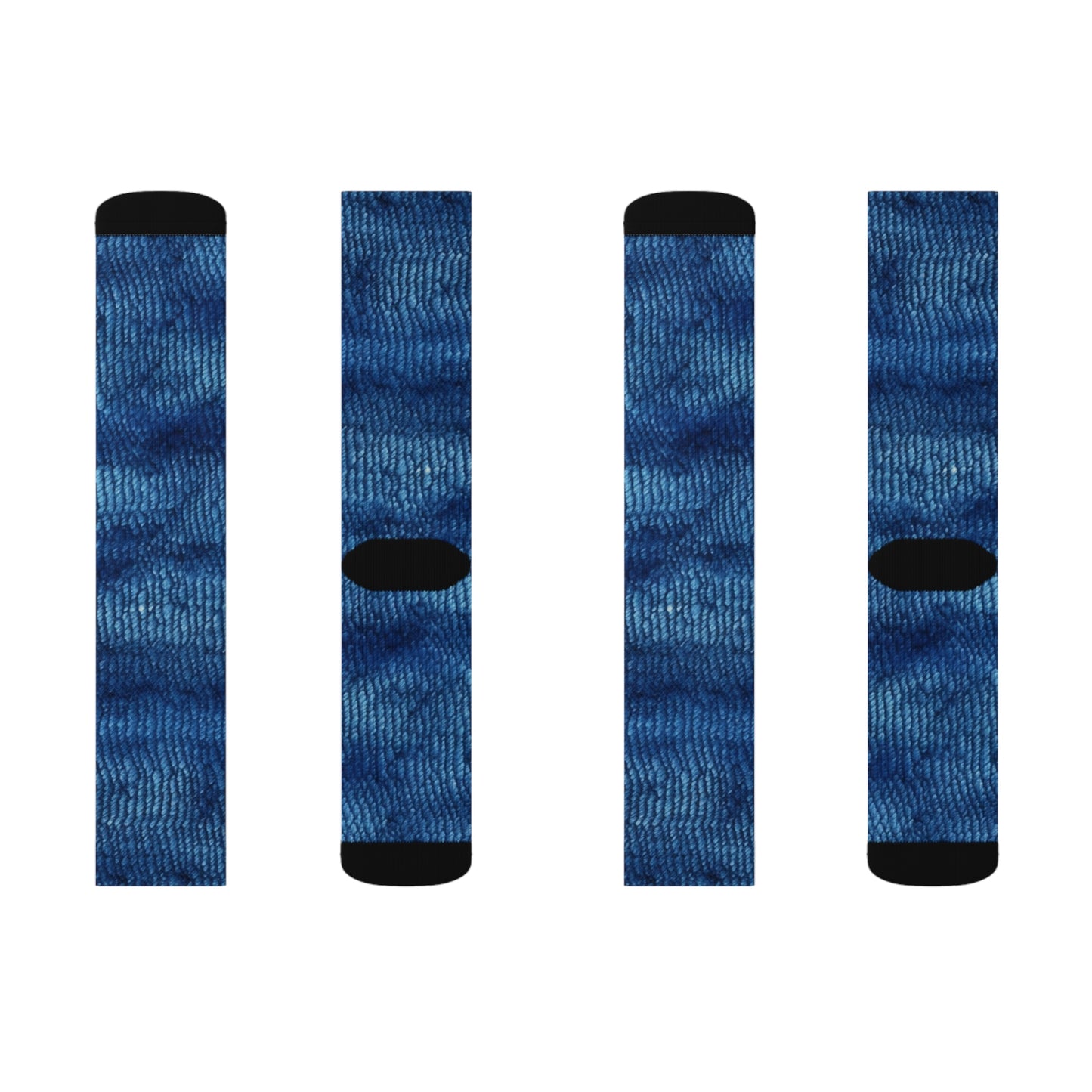 Blue Spectrum: Denim-Inspired Fabric Light to Dark -Sublimation Socks