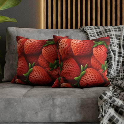 Garden Strawberries- Wild Sweet Gourmet - Farm Growing Ripe Red Fruit -Spun Polyester Square Pillow Case